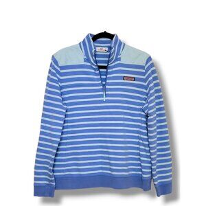 Vineyard Vines Women's Blue 1/4 Zip Stripe Pullover Sweatshirt - Size Large